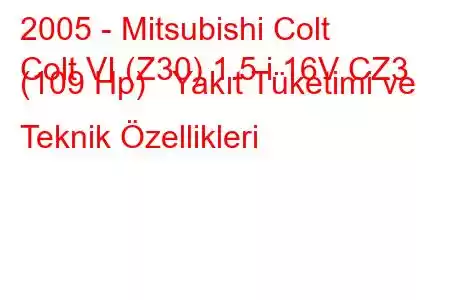 2005 - Mitsubishi Colt
Colt VI (Z30) 1.5 i 16V CZ3 (109 Hp) Yakıt Tüketimi ve Teknik Özellikleri