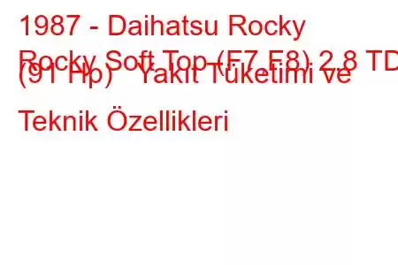 1987 - Daihatsu Rocky
Rocky Soft Top (F7,F8) 2.8 TD (91 Hp) Yakıt Tüketimi ve Teknik Özellikleri