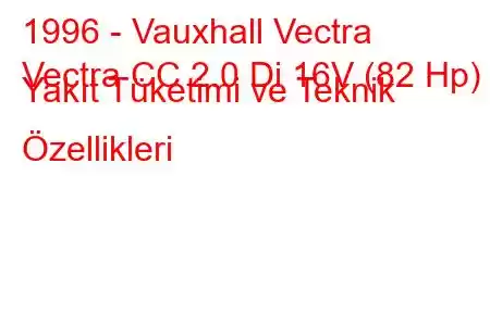 1996 - Vauxhall Vectra
Vectra CC 2.0 Di 16V (82 Hp) Yakıt Tüketimi ve Teknik Özellikleri