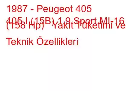 1987 - Peugeot 405
405 I (15B) 1.9 Sport MI-16 (158 Hp) Yakıt Tüketimi ve Teknik Özellikleri