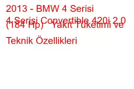 2013 - BMW 4 Serisi
4 Serisi Convertible 420i 2.0 (184 Hp) Yakıt Tüketimi ve Teknik Özellikleri