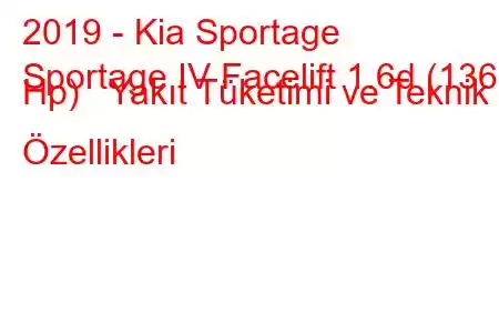 2019 - Kia Sportage
Sportage IV Facelift 1.6d (136 Hp) Yakıt Tüketimi ve Teknik Özellikleri