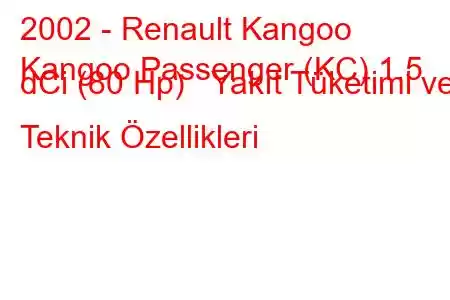 2002 - Renault Kangoo
Kangoo Passenger (KC) 1.5 dCi (80 Hp) Yakıt Tüketimi ve Teknik Özellikleri