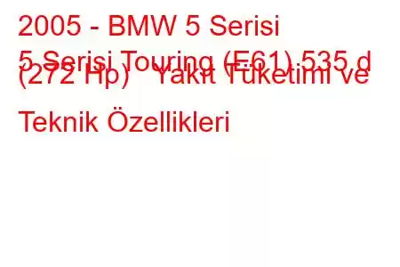 2005 - BMW 5 Serisi
5 Serisi Touring (E61) 535 d (272 Hp) Yakıt Tüketimi ve Teknik Özellikleri