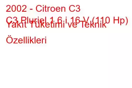 2002 - Citroen C3
C3 Pluriel 1.6 i 16 V (110 Hp) Yakıt Tüketimi ve Teknik Özellikleri