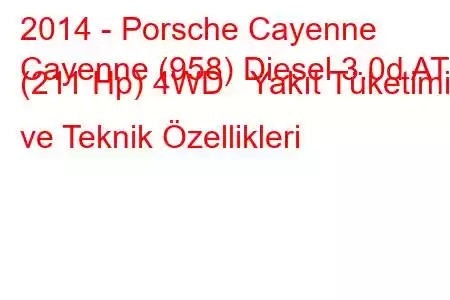 2014 - Porsche Cayenne
Cayenne (958) Diesel 3.0d AT (211 Hp) 4WD Yakıt Tüketimi ve Teknik Özellikleri