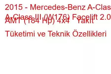 2015 - Mercedes-Benz A-Class
A-Class III (W176) Facelift 2.0 AMT (184 Hp) 4x4 Yakıt Tüketimi ve Teknik Özellikleri