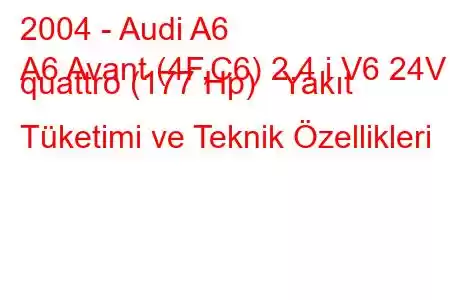 2004 - Audi A6
A6 Avant (4F,C6) 2.4 i V6 24V quattro (177 Hp) Yakıt Tüketimi ve Teknik Özellikleri