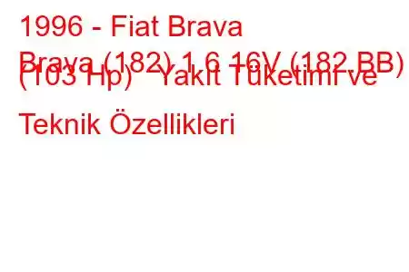 1996 - Fiat Brava
Brava (182) 1.6 16V (182.BB) (103 Hp) Yakıt Tüketimi ve Teknik Özellikleri