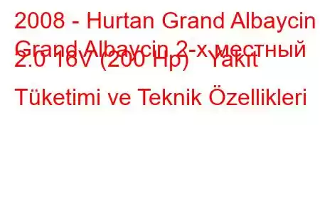 2008 - Hurtan Grand Albaycin
Grand Albaycin 2-х местный 2.0 16V (200 Hp) Yakıt Tüketimi ve Teknik Özellikleri