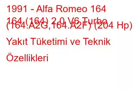 1991 - Alfa Romeo 164
164 (164) 2.0 V6 Turbo (164.A2G,164.A2F) (204 Hp) Yakıt Tüketimi ve Teknik Özellikleri