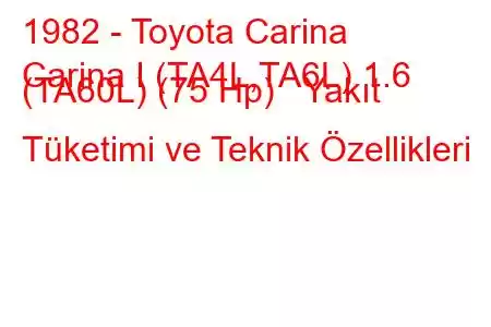 1982 - Toyota Carina
Carina I (TA4L,TA6L) 1.6 (TA60L) (75 Hp) Yakıt Tüketimi ve Teknik Özellikleri