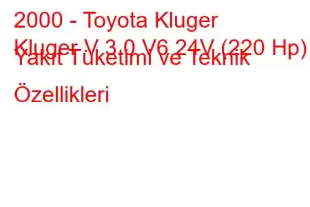 2000 - Toyota Kluger
Kluger V 3.0 V6 24V (220 Hp) Yakıt Tüketimi ve Teknik Özellikleri