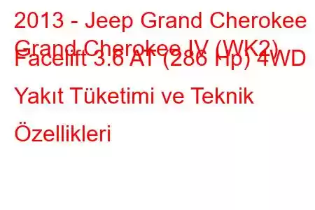 2013 - Jeep Grand Cherokee
Grand Cherokee IV (WK2) Facelift 3.6 AT (286 Hp) 4WD Yakıt Tüketimi ve Teknik Özellikleri