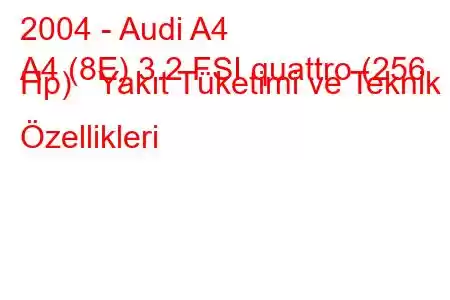 2004 - Audi A4
A4 (8E) 3.2 FSI quattro (256 Hp) Yakıt Tüketimi ve Teknik Özellikleri