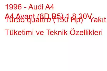 1996 - Audi A4
A4 Avant (8D,B5) 1.8 20V Turbo quattro (150 Hp) Yakıt Tüketimi ve Teknik Özellikleri