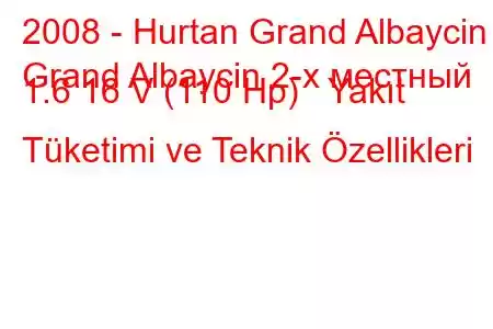 2008 - Hurtan Grand Albaycin
Grand Albaycin 2-х местный 1.6 16 V (110 Hp) Yakıt Tüketimi ve Teknik Özellikleri