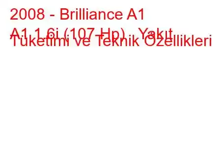 2008 - Brilliance A1
A1 1.6i (107 Hp) Yakıt Tüketimi ve Teknik Özellikleri