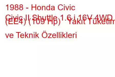 1988 - Honda Civic
Civic II Shuttle 1.6 i 16V 4WD (EE4) (109 Hp) Yakıt Tüketimi ve Teknik Özellikleri