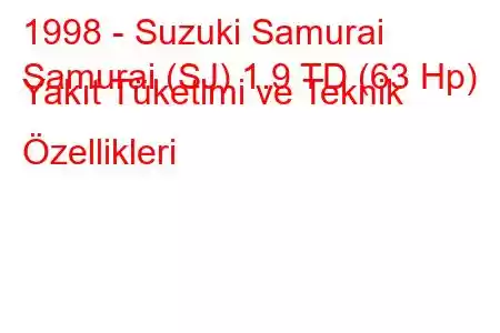 1998 - Suzuki Samurai
Samurai (SJ) 1.9 TD (63 Hp) Yakıt Tüketimi ve Teknik Özellikleri