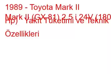 1989 - Toyota Mark II
Mark II (GX 81) 2.5 i 24V (180 Hp) Yakıt Tüketimi ve Teknik Özellikleri