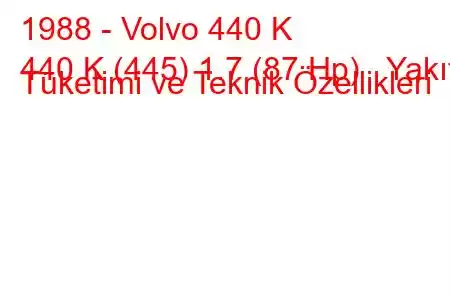 1988 - Volvo 440 K
440 K (445) 1.7 (87 Hp) Yakıt Tüketimi ve Teknik Özellikleri