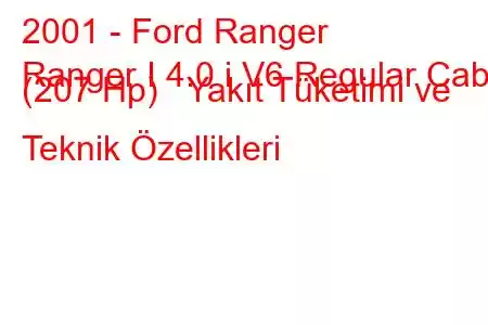 2001 - Ford Ranger
Ranger I 4.0 i V6 Regular Cab (207 Hp) Yakıt Tüketimi ve Teknik Özellikleri