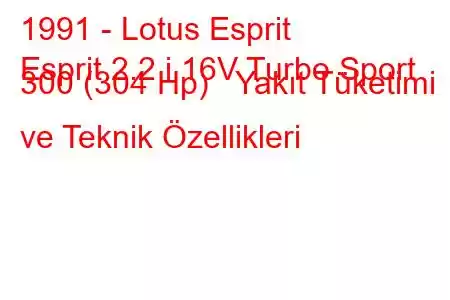 1991 - Lotus Esprit
Esprit 2.2 i 16V Turbo Sport 300 (304 Hp) Yakıt Tüketimi ve Teknik Özellikleri