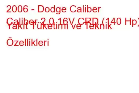 2006 - Dodge Caliber
Caliber 2.0 16V CRD (140 Hp) Yakıt Tüketimi ve Teknik Özellikleri