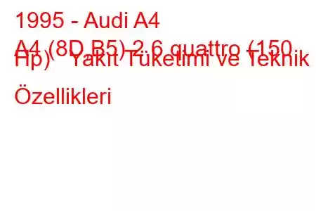 1995 - Audi A4
A4 (8D,B5) 2.6 quattro (150 Hp) Yakıt Tüketimi ve Teknik Özellikleri