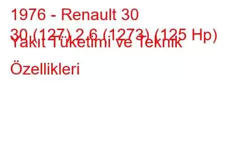 1976 - Renault 30
30 (127) 2.6 (1273) (125 Hp) Yakıt Tüketimi ve Teknik Özellikleri