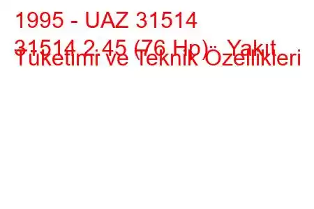 1995 - UAZ 31514
31514 2.45 (76 Hp) Yakıt Tüketimi ve Teknik Özellikleri