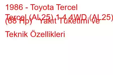 1986 - Toyota Tercel
Tercel (AL25) 1.4 4WD (AL25) (68 Hp) Yakıt Tüketimi ve Teknik Özellikleri