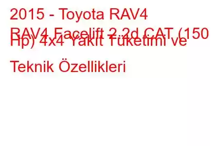 2015 - Toyota RAV4
RAV4 Facelift 2.2d CAT (150 Hp) 4x4 Yakıt Tüketimi ve Teknik Özellikleri