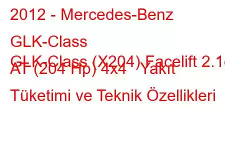 2012 - Mercedes-Benz GLK-Class
GLK-Class (X204) Facelift 2.1d AT (204 Hp) 4x4 Yakıt Tüketimi ve Teknik Özellikleri