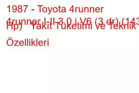 1987 - Toyota 4runner
4runner I-II 3.0 i V6 (3 dr) (143 Hp) Yakıt Tüketimi ve Teknik Özellikleri