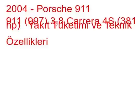 2004 - Porsche 911
911 (997) 3,8 Carrera 4S (381 hp) Yakıt Tüketimi ve Teknik Özellikleri