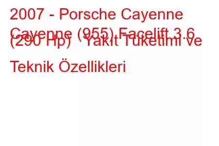 2007 - Porsche Cayenne
Cayenne (955) Facelift 3.6 (290 Hp) Yakıt Tüketimi ve Teknik Özellikleri