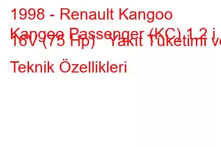 1998 - Renault Kangoo
Kangoo Passenger (KC) 1.2 i 16V (75 Hp) Yakıt Tüketimi ve Teknik Özellikleri