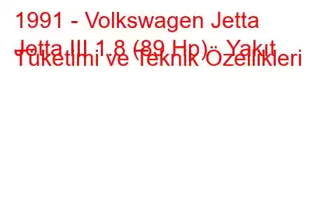 1991 - Volkswagen Jetta
Jetta III 1.8 (89 Hp) Yakıt Tüketimi ve Teknik Özellikleri