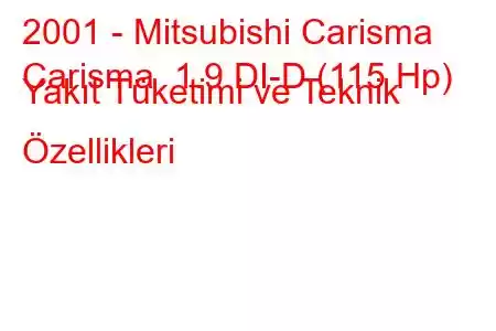 2001 - Mitsubishi Carisma
Carisma 1.9 DI-D (115 Hp) Yakıt Tüketimi ve Teknik Özellikleri