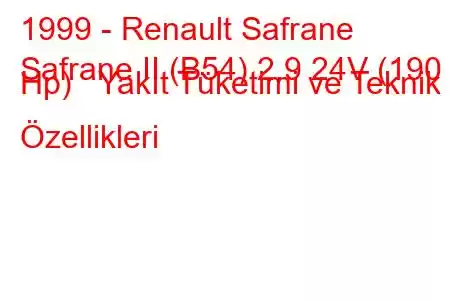 1999 - Renault Safrane
Safrane II (B54) 2.9 24V (190 Hp) Yakıt Tüketimi ve Teknik Özellikleri