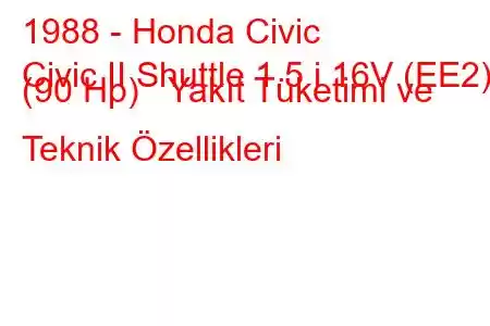 1988 - Honda Civic
Civic II Shuttle 1.5 i 16V (EE2) (90 Hp) Yakıt Tüketimi ve Teknik Özellikleri