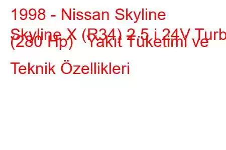 1998 - Nissan Skyline
Skyline X (R34) 2.5 i 24V Turbo (280 Hp) Yakıt Tüketimi ve Teknik Özellikleri
