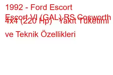 1992 - Ford Escort
Escort VI (GAL) RS Cosworth 4x4 (220 Hp) Yakıt Tüketimi ve Teknik Özellikleri