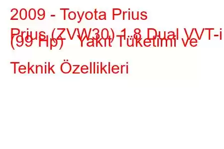 2009 - Toyota Prius
Prius (ZVW30) 1.8 Dual VVT-i (99 Hp) Yakıt Tüketimi ve Teknik Özellikleri