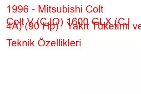 1996 - Mitsubishi Colt
Colt V (CJO) 1600 GLX (CJ 4A) (90 Hp) Yakıt Tüketimi ve Teknik Özellikleri