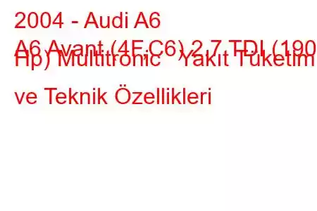 2004 - Audi A6
A6 Avant (4F,C6) 2.7 TDI (190 Hp) Multitronic Yakıt Tüketimi ve Teknik Özellikleri