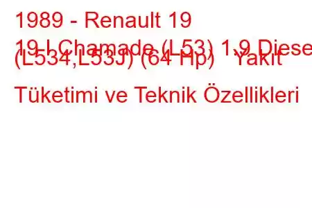 1989 - Renault 19
19 I Chamade (L53) 1.9 Diesel (L534,L53J) (64 Hp) Yakıt Tüketimi ve Teknik Özellikleri