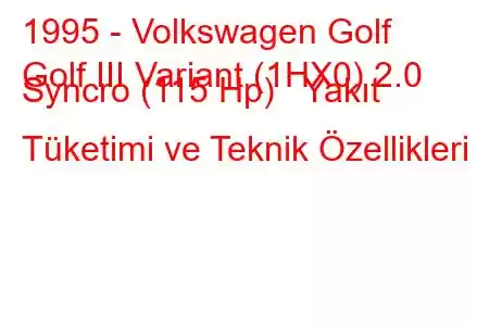 1995 - Volkswagen Golf
Golf III Variant (1HX0) 2.0 Syncro (115 Hp) Yakıt Tüketimi ve Teknik Özellikleri